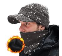 Comhats XL XXL Merino Wool Winter Hats for Men Peaked Beanie Hat Women with Thermal Snood Fleece Neck Warmer Grey XL/XXL