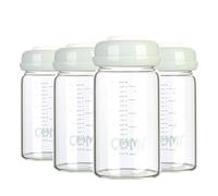 Comi Baby Glass Breastmilk Storage Bottles 4 Packs 6.oz 180ml Wide Neck Bottles with Screw Ring Sealing Disk BPA-Free Breastfeeding Milk Collection Fits Breast Pumps & Nipples(4 Gray Lids)