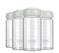 Comi Baby Glass Breastmilk Storage Bottles Grey 4 Packs 8.oz 240ml Wide Neck Bottles with Screw Ring Sealing Disk BPA-Free Breastfeeding Milk Collection Fits Breast Pumps & Nipples(4 Gray Lids)