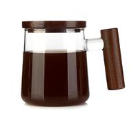 COMI Glass Coffee Mug with Lid and Handle, Coffee Cup Wide Mouth Large Capacity Cup, Clear Coffee Mugs with Walnut Wood Finish