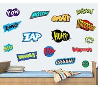 Comic Actions - Pack of 15 Individual Wall Art Vinyl Stickers - Easy Peel & Stick