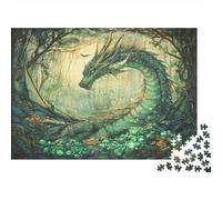 Comic Art Style,Rätsel Für Erwachsene 1000pcs (75x50cm),Herausforderungsspiele Emerald Green Dragon