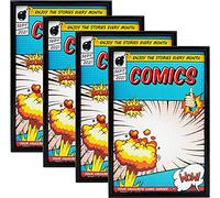 Comic Book Frame, 4 Pack, Ultraviolet UV Protection, Fits Current Comics up to 6 3/4" x 10 1/4", Wall or Tabletop Display,Spring Clips for Thicker Comics as Well (Black, 4)