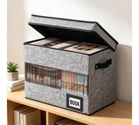 Comic Book Storage Box,15.74"x7.87"x11.8" Foldable Comic Book Bin with Clear PVC Window and Label Slot,Holds 150-180 Comics,Portable Magazine Organizer Display Container for Wardrobe Closet Shelf
