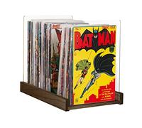 Comic Book Storage Holder - Display Case for Collectors - Wood & Acrylic Comics Box, Bin & Organizer - Magazines & Books Boxes for Organization - Stores Up To 150 Issues - 14.5x8 Inches (Dark Walnut)