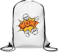 Comic Book Styled Wow Blow Up Gym Sack Casual Drawstring Bag White