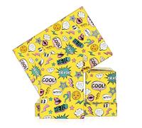 Comic Book Wrapping Paper for Women Men, HELLO TRASH COOL Lip Eye Patterns Comic Theme Yellow Gift Wrap Paper, 4 Sheets Folded Flat for Birthday Holiday Christmas Party Gift Wrap Packing DIY Craft