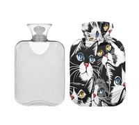 Comic Cats Black White hot Water Bottle with Soft Cover 2L hot Compress Bag for Arthritis Menstrual Cramps compresas calientes para el vientre