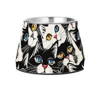 Comic Cats Black White Raised Pets Water Bowl with Stand Stainless Steel Pets Water Bowl for Slow Feed Dogs Slow Down Eating