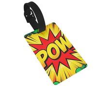 Comic Explosion Pow Luggage Tags for Suitcases - Durable PVC ID Tags with Detachable Straps for Travel, Backpack, Golf Bag, Anti-Loss