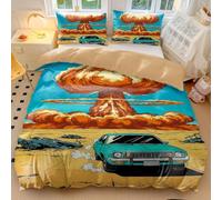 Comic F1 Racing Car Duvet Cover Apocalypse Escape, Nuclear Blast Design Bedding Set - Soft Microfiber, Gifts for Car Lovers Bedroom Decor (style5,Single135x200cm+50x75cm*2)