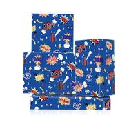 Comic Paper Blue Comic Theme Wrapping Paper, ZAP! KAPOW! POW! WHAM! BAM! Print Folded Flat 4 Pieces Art Sheets for Women Men Birthday Baby Shower Holiday Party Gift Wrap Packing DIY Craft