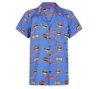 Comic Print Shirt Hawaiian Shirt Mens Hawaii Holiday Beach Stag BBQ Beer Summer Superhero Boom Graffiti Cartoon Vintage Clothing Book S M L XL XXL (Small, Blue)