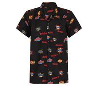 Comic Print Shirt Hawaiian Shirt Mens Hawaii Holiday Beach Stag BBQ Beer Summer Superhero Boom Graffiti Cartoon Vintage Clothing Book S M L XL XXL (Extra Large, Black)