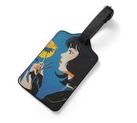 Comic Style Girl Luggage Tags with Information Card & Detachable Strap - Durable PU Scratch-Resistant Name ID Identifiers for Suitcases, Travel Bags, Backpacks, and Gym Bags