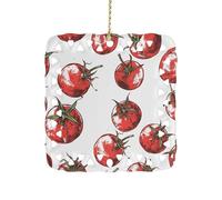 Comic Style Tomatoes Ceramic Christmas Ornament Xmas Tree Hanging Pendant Double Sided Pattern Festive Square Ornament Holiday Home Party Decoration Gifts