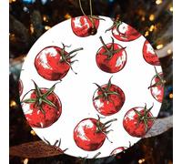 Comic Style Tomatoes Ceramic Christmas Ornaments - 2 Pcs Rustic Round Xma Tree Decor with Hanging String, Personalized Vintage Double-Sided Holiday Party Decorations for Xmas Gifts