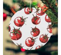 Comic Style Tomatoes Christmas Ceramic Ornaments with Gold String - 2.8 Inch Round Double-Sided Porcelain Xmas Tree Decor for Fireplace Mantel, Farmhouse Winter Holiday Hanging Ornaments