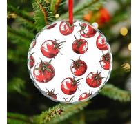 Comic Style Tomatoes Christmas Ornaments - Round Hanging Ornaments for Christmas Tree Decorations, Farmhouse Rustic Holiday Home Decor and Gift Party Tags (3.1 Inch)