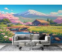 Comic Style Wallpaper Japanese Photo Wallpaper Non-Woven Wall Mural Covering for Bedroom Living Room Hallway TV Background Wall Decor 400cm x 280cm (WxH) Green -Ac4