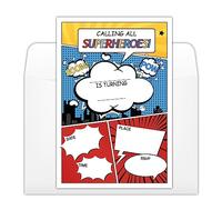 Comic Superhero Birthday Party Invitations Cards with Envelopes, Calling All Superheroes Party Invitations, Birthday Celebration Supplies, Double-sided Fill-in birthday Invites for Boys Girls- A35