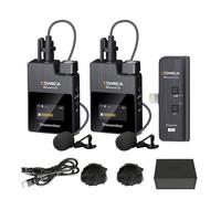 COMICA BoomX-DMI2 2.4G Wireless Microphone System Compatible with iPhone/iPad,Wireless Dual Lavalier Microphone with 2 Transmitters 1 Receiver,Lav Mic for Podcast Interview YouTube Vlog/Live-steam