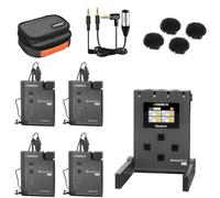 COMICA BoomX-U Qua 4-Channel UHF Wireless Lavalier Lapel Microphone System, 4 Audio Tracks Individual Output, Noise Cancellation, Monitor, 394' Range, Lav Mic for Camera, iPhone, Android, PC, etc