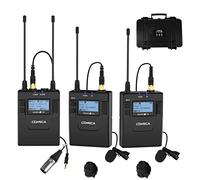 COMICA CVM-WM300A 96-Channel UHF Wireless Lavalier Microphone System Compatible with Cameras, Camcorders and Smartphones, Wireless Lapel Mic for YouTube Vlog Video Recording and Interview(2TX+1RX)