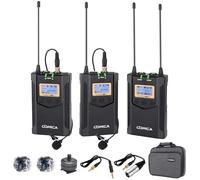 Wireless Lavalier Microphone, with Carrying Bag,Comica CVM-WM100 PLUS UHF 48 Channels Dual Lapel Microphone System for DSLR Cameras, XLR Camcorder, Phone, Lav Mic for Interview Youtube Vlog