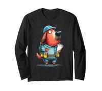 Comical Dog Builder Hard Hat Wrench Blueprints Long Sleeve T-Shirt