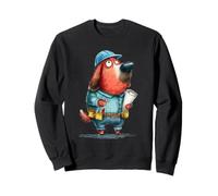 Comical Dog Builder Hard Hat Wrench Blueprints Sweatshirt
