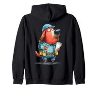 Comical Dog Builder Hard Hat Wrench Blueprints Zip Hoodie
