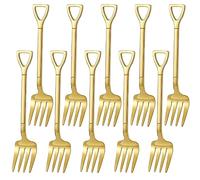Comicfs 10 Pcs 4.7 Inches Gold Shovel Shape Fruit Forks, Stainless Steel Mini Salad Forks Set, Party Supplies