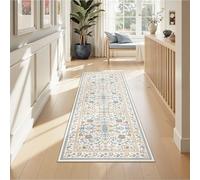 ComiComi 2x6 Runner Rug Non Slip Washable Hallway Runner Cloud Like Soft Morris Floral Rug for Hallway Entryway Bedroom Waterproof Runners for Kitchen Living Room Bathroom Cream