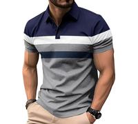 Comilaka Men's Polo Shirts Short Sleeve Casual Striped Shirts Contrast Color Patchwork Summer T Shirts Grey