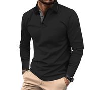 Comilaka Mens Poloshirts Casual Polo Long Sleeve Tops Cotton Contrasting Colors Autumn Winter Classic Black