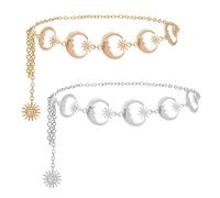 Comimark 2 PCS Boho Moon Sun Hollow Waist Chain Y2K Trend Tassel Dress Chain Women Adjustable Body Belts Belly Jewelry