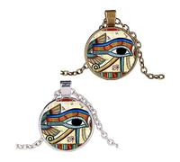Comimark 3 Pieces Ancient Egypt Egyptian Eye of Horus (Wedjat Eye) DIY Jewelry Plain Retro Time Gemstone Glass Cabochon Round Pendant Antique Vintage Style for Women Men