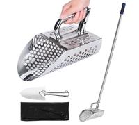 comincia Sand Scoop with Long Handle, Stainless Steel Metal Detector Sand Scoops, Handheld 2-in-1 Sand Scoop for Beach Metal Detecting for Underwater Treasure Hunting