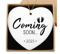 Coming Soon 2025 Baby Announcement Hanging Ornament Gender Reveal Best Gifts for Expectant Mom Dad Pregnancy Announcement for Grandma Grandpa Christmas Tree Ceramic Heart Keepsake