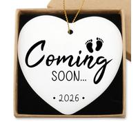 Coming Soon 2026 Baby Announcement Hanging Ornament Gender Reveal Best Gifts for Expectant Mom Dad Pregnancy Announcement for Grandma Grandpa Christmas Tree Ceramic Heart Keepsake