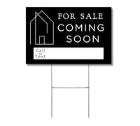 Coming Soon Real Estate Sign for Home | 12 x 18” Yard Sign with H Frame Stake Home Double Sided Open House Realtor For Sale by Owner Classy Black White Minimalist Modern
