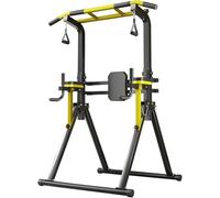 COMINGFIT Foldable Power Tower, 230KG/500LBS Heavy Duty Pull Up Bar Station, 10-Level Adjustable Height Dip Stand with Anti-Tip Base & Backrest, Multi-Function Home Gym Strength Training Equipment