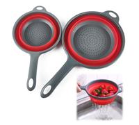 Comioke Collapsible Colander Set, 2pcs Folding Colander, Foldable Filter Drain Baskets, Collapsible Strainer, Red