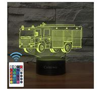 Comiwe Fire Engine Truck 3D Illusion Night Light Toy,16 Colors Change Smart Touch & Remote Control,Home Decor LED Bedside Table Lamp,Christmas Birthday Gift for Girls Boys Kids Adults Friends & Family