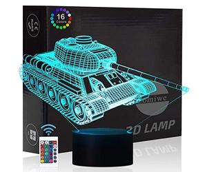 Comiwe Military Tank 3D Illusion Night Light Toys,16 Colours Change Smart Touch & Remote Control,Home Decor LED Bedside Table Desk Lamp,Christmas Birthday Gift for Boy Kids Adults Friends & Family