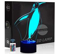 Comiwe Penguin 3D Illusion Night Light Toys,16 Colours Change Smart Touch & Remote Control,Home Decor LED Bedside Table Desk Lamp,Christmas Birthday Gift for Girls Boys Kids Adults Friends & Family