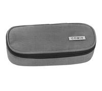 Comix - Oval School Pencil Case for Children and Teenagers, Ideal for Storing Stationery, with Internal Divider with Elastic Loops and Practical Zip Closure, 22 x 5H x 7 cm, Grey, Grey, Casual
