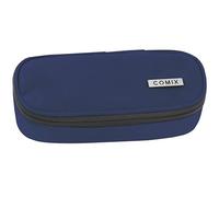Comix - Oval School Pencil Case for Children and Teenagers, Ideal for Storing Stationery, with Internal Divider with Elastic Loops and Practical Zip Closure, 22 x 5H x 7 cm, Blue, Beige, Casual
