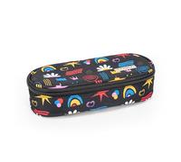 Comix - Oval School Pencil Case for Children and Teenagers, Ideal for Storing Stationery, with Internal Divider with Elastic Loops and Practical Zip Closure, 22 x 5H x 7 cm, Black, Casual